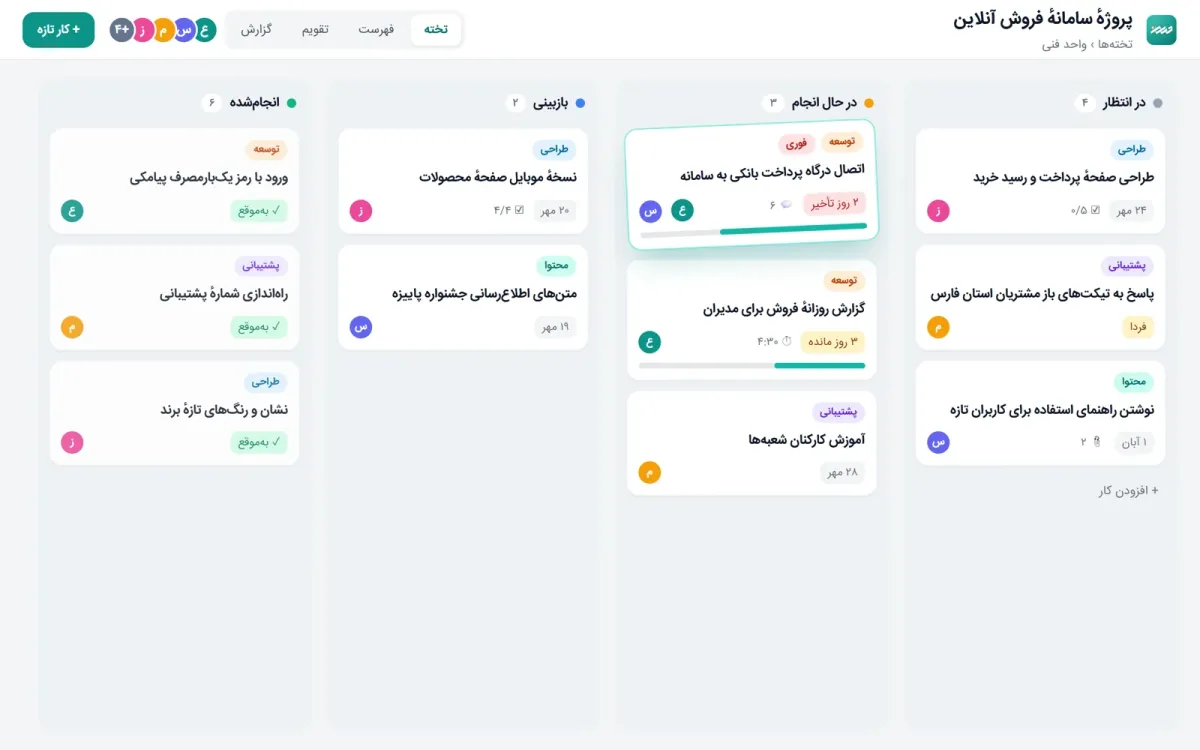 تختهٔ کار در درسان تیم